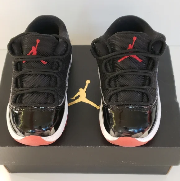 Jordan 11 Retro Low Kids Black and Red Sneakers - Picture 1 of 7